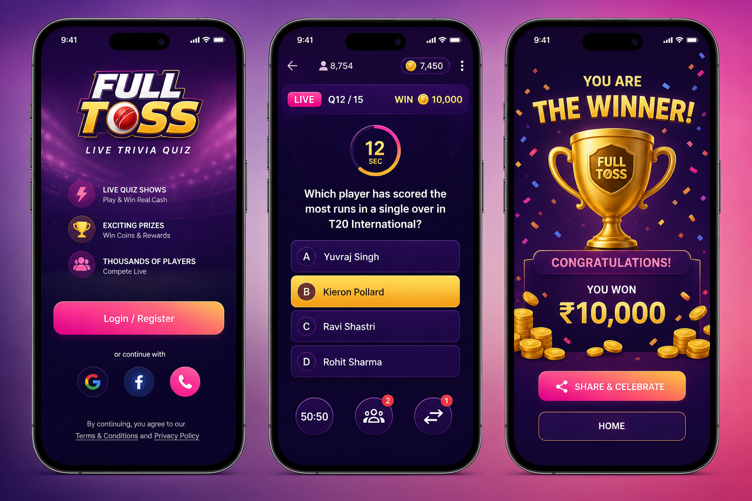 Full Toss app screenshots